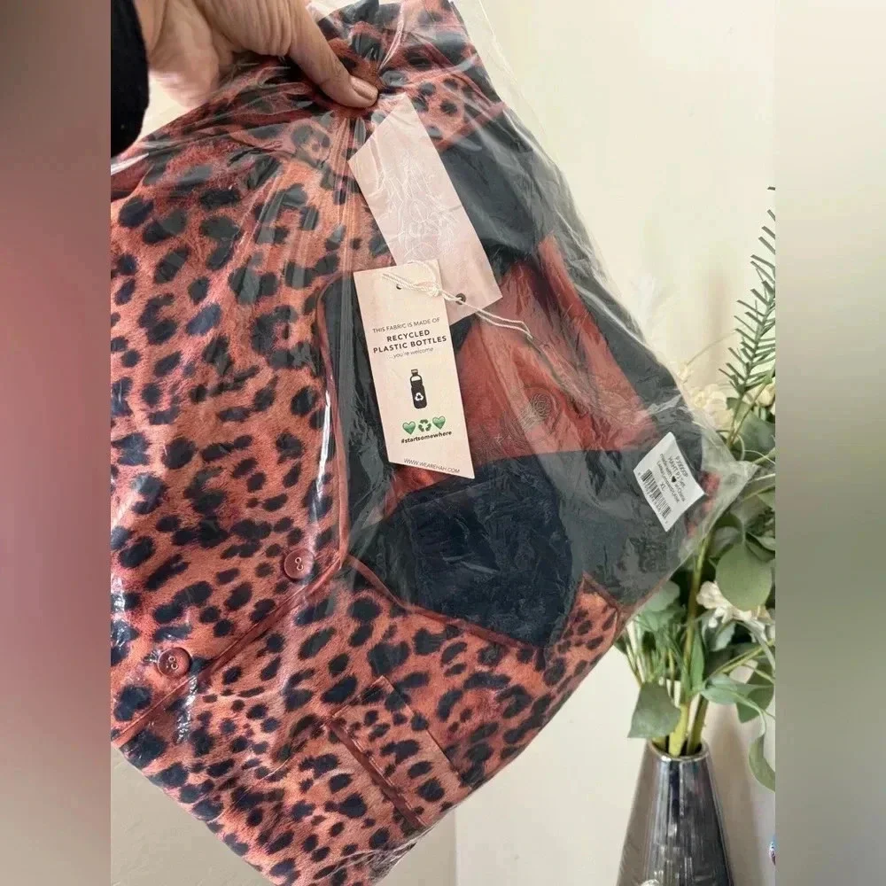 We Are Hah HAHT ECO PJ Set Lanka Leopard Satin Pajamas Unisex NWT $248 - XL